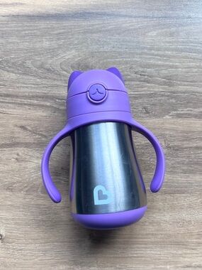 Munchkin Stainless Steel Kitty Cat Straw Water Bottle